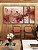 Trio de Quadros Estilizados Flores Abstratas Delicadas Rosa Vermelho Dourado Canvas Moldura - Imagem 1