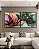 Duo de Quadros Quadrados Flores Delicadas Abstratas Rosa Verde Dourado Canvas Moldura - Imagem 1
