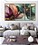 Trio de Quadros Estilizados Flores Delicadas Abstratas Rosa Verde Dourado Canvas Moldura - Imagem 1