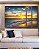 Trio de Quadros Estilizados Pôr do Sol Dourado Praia Mar Calmo Canvas Moldura - Imagem 3