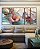 Trio de Quadros Estilizados Flores Rosa Salmão Turquesa Dourado Canvas Moldura - Imagem 4