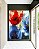 Quadro Vertical Flores Dourado Vermelho Azul Canvas Moldura - Imagem 2