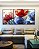 Trio de Quadros Flores Dourado Vermelho Azul Canvas Moldura - Imagem 3