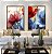 Duo de Quadros Flores Dourado Vermelho Azul Canvas Moldura - Imagem 3