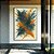 Quadro Vertical Cores Azul Petróleo Laranja Tangerina Efeito Pintura Canvas Moldura - Imagem 1