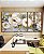 Trio de Quadros Estilizados Flores Brancas Dourado Turquesa Canvas Moldura - Imagem 4