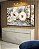 Trio de Quadros Estilizados Flores Brancas Dourado Turquesa Canvas Moldura - Imagem 1
