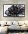 Quadro Horizontal Flor Abstrata Fumê Preto Dourado Branco Canvas Moldura - Imagem 4
