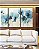Trio de Quadros Flores Delicadas Abstratas Cores Azul Dourado Canvas Moldura - Imagem 2
