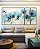 Trio de Quadros Estilizados Flores Delicadas Abstratas Cores Azul Dourado Canvas Moldura - Imagem 3