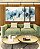 Trio de Quadros Estilizados Flores Delicadas Abstratas Cores Azul Dourado Canvas Moldura - Imagem 5