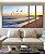 Trio de Quadros Estilizados Nascer do Sol Praia de Mar Azul e Pássaros Canvas Moldura - Imagem 4