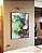 Quadro Vertical Abstrato Verde Turquesa Dourado Cinza Arte Fluida Pouring Canvas Moldura - Imagem 1