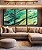 Trio de Quadros Abstrato Cinza Verde Turquesa Canvas Moldura - Imagem 5