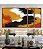 Trio de Quadros Estilizados Abstrato Efeito Pintura Cores Laranja Preto Branco Canvas Moldura - Imagem 2