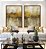 Duo de Quadros Abstrato Amarelo Dourado Cinza Pedra Canvas Moldura - Imagem 1