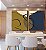 Duo de Quadros Abstrato Minimalista Azul Amarelo Ouro Canvas Moldura - Imagem 1