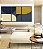 Trio de Quadros Abstrato Minimalista Azul Amarelo Ouro Marfim Canvas Moldura - Imagem 4