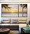 Trio de Quadros Estilizados Sol Praia Mar Azul Coqueiros Litoral Tropical Canvas Moldura - Imagem 1