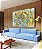 Quadro Horizontal Abstrato Azul Turquesa Dourado Pouring Canvas Moldura - Imagem 1