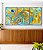 Trio de Quadros Abstrato Azul Turquesa Dourado Pouring Canvas Moldura - Imagem 1