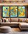 Trio de Quadros Abstrato Azul Turquesa Dourado Pouring Canvas Moldura - Imagem 4