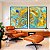 Duo de Quadros Abstrato Azul Turquesa Dourado Pouring Canvas Moldura - Imagem 5