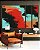 Trio de Quadros Estilizados Abstrato Preto Vermelho Laranja Turquesa Canvas Moldura - Imagem 1