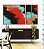 Trio de Quadros Estilizados Abstrato Preto Vermelho Laranja Turquesa Canvas Moldura - Imagem 4