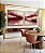 Duo de Quadros Quadrados Abstrato Bege Marrom Vermelho Carmim Ondas Pouring Canvas Moldura - Imagem 1