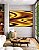 Quadro Horizontal Amarelo Marrom Arte Fluida Pouring Canvas Moldura - Imagem 1