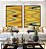 Duo de Quadros Abstrato Arte Fluida Amarelo Mostarda Verde Oliva Ondulações Canvas Moldura - Imagem 1