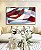 Quadro Horizontal Abstrato Mosaico Contornos Vermelho Turquesa Branco Canvas Moldura - Imagem 2