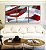 Trio de Quadros Abstrato Mosaico Contornos Vermelho Turquesa Branco Canvas Moldura - Imagem 1