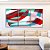 Trio de Quadros Abstrato Mosaico Contornos Vermelho Turquesa Branco Canvas Moldura - Imagem 5