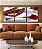 Trio de Quadros Abstrato Mosaico Contornos Vermelho Turquesa Branco Canvas Moldura - Imagem 2