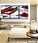 Trio de Quadros Abstrato Mosaico Contornos Vermelho Turquesa Branco Canvas Moldura - Imagem 3