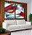 Duo de Quadros Abstrato Mosaico Contornos Vermelho Turquesa Branco Canvas Moldura - Imagem 2