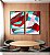 Duo de Quadros Abstrato Mosaico Contornos Vermelho Turquesa Branco Canvas Moldura - Imagem 3
