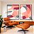 Duo de Quadros Abstrato Mosaico Contornos Rosa Salmão Cinza Branco Canvas Moldura - Imagem 2