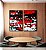 Duo de Quadros Abstrato Mosaico Vermelho Preto e Branco Canvas Moldura - Imagem 1