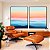 Duo de Quadros Paisagem Abstrata horizonte Sereno Azul e Rosa Canvas Moldura - Imagem 2