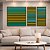 Trio de Quadros Estilizados Abstrato Degradê Listras Verde Amarelo Ouro Canvas Moldura - Imagem 1