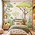 Papel de Parede Infantil Adesivo Safari Baby Bichinhos da Floresta Aquarela Girafa Leão Elefante com Árvores Verde Quarto de Bebê - Imagem 1