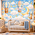 Papel de Parede Infantil Nuvens e Balões Aquarela com Ursinho, Elefantinho, Girafa, Lua e Estrelas para Quarto de Bebê - Imagem 2