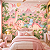 Papel de Parede Infantil Dinossauros Rosa Aquarela Feminino com Flores e Floresta para Quarto de Bebê e Menina - Imagem 3