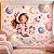 Papel de Parede Infantil Astronauta Menina Aquarela Rosa Espaço Sideral Planetas Estrelas Foguete e Gatinho para Quarto de Bebê Feminino Autoadesivo - Imagem 2