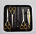 Kit 3 Tesouras Profissionais 6.0 Fio Laser + Fio Navalha + Desfiadeira + Navalhete + Capinha ( Prata com Dourado) - Imagem 2