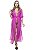 Vestido Saida Longa Fendas 101 Resort Wear Mangas Bufantes Decote V Crepe Rosa Hibisco - Imagem 8