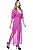 Vestido Saida Longa Fendas 101 Resort Wear Mangas Bufantes Decote V Crepe Rosa Hibisco - Imagem 7